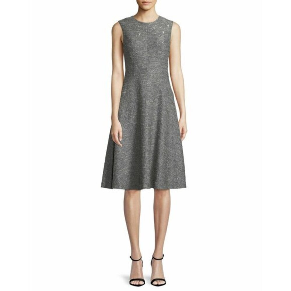 Lela Rose Sequin Sleeveless Seamed Fit & Flare Twill Midi Dress SZ 8 NWT